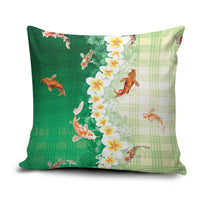 Hawaii And Japan Pillow Cover Plumeria Lei With Koi Fish Green - Polynesian Pride