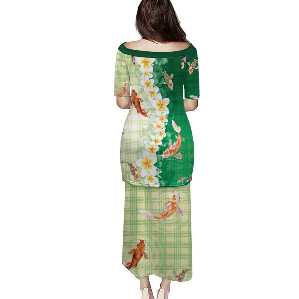 Hawaii And Japan Puletasi Plumeria Lei With Koi Fish Green - Polynesian Pride