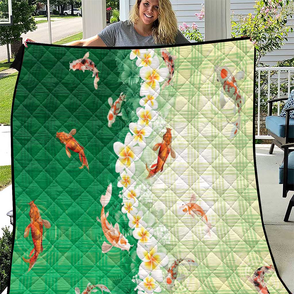 Hawaii And Japan Quilt Plumeria Lei With Koi Fish Green LT05 Green - Polynesian Pride