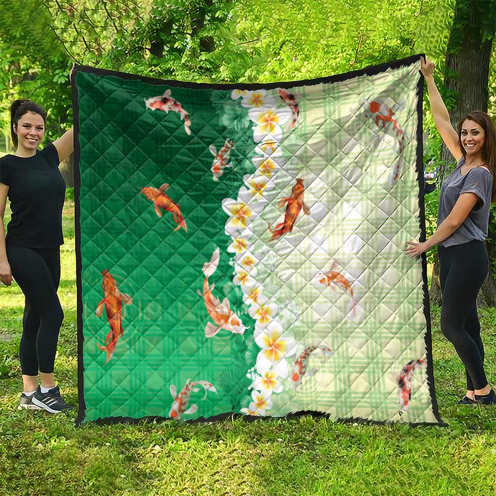 Hawaii And Japan Quilt Plumeria Lei With Koi Fish Green - Polynesian Pride