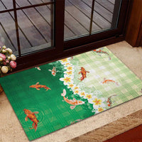 Hawaii And Japan Rubber Doormat Plumeria Lei With Koi Fish Green - Polynesian Pride