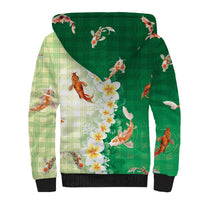 Hawaii And Japan Sherpa Hoodie Plumeria Lei With Koi Fish Green - Polynesian Pride