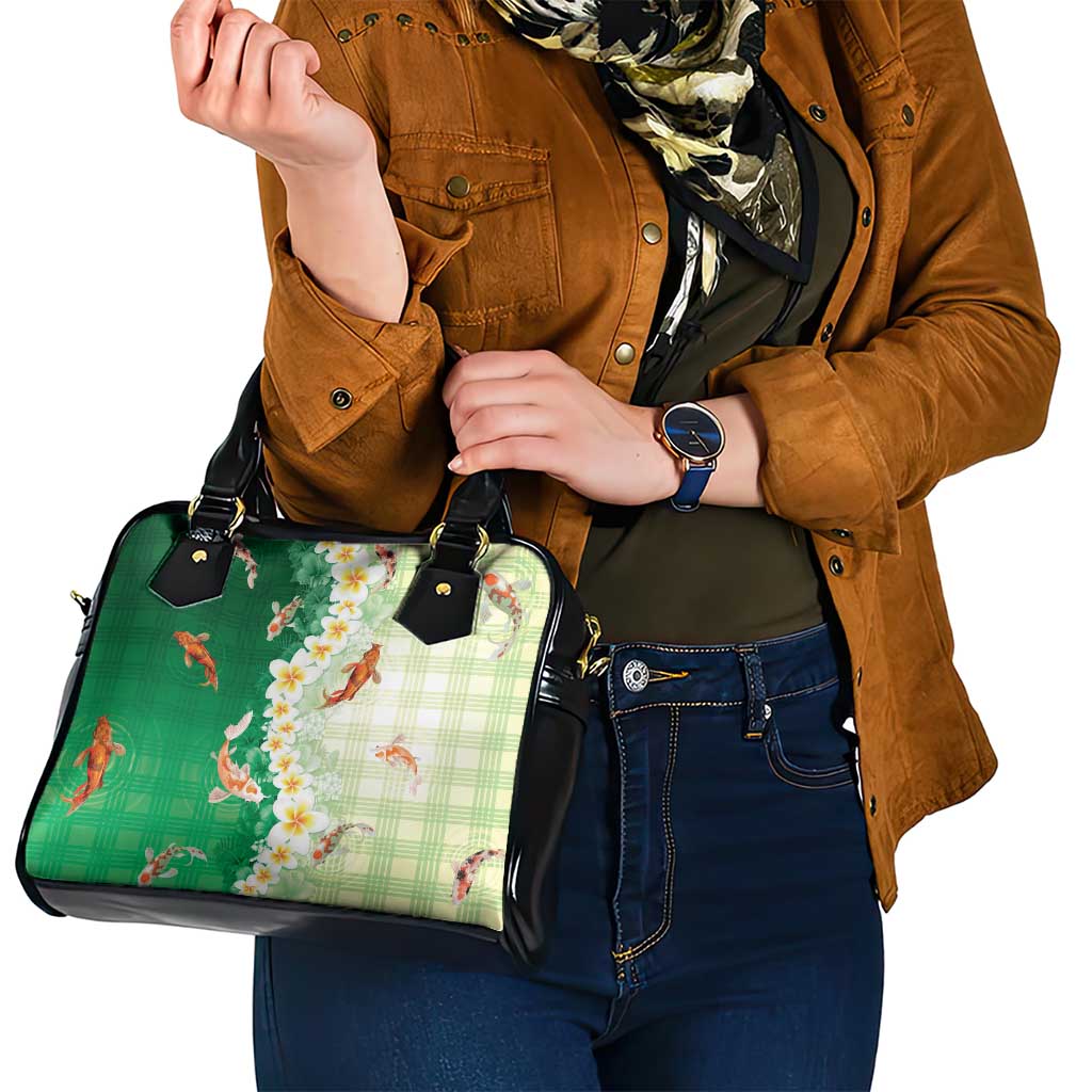 Hawaii And Japan Shoulder Handbag Plumeria Lei With Koi Fish Green - Polynesian Pride