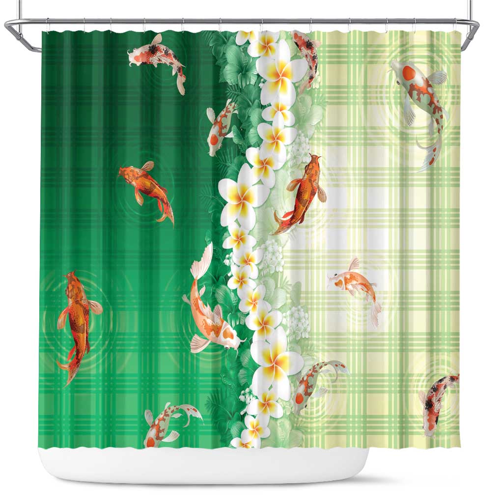 Hawaii And Japan Shower Curtain Plumeria Lei With Koi Fish Green LT05 Green - Polynesian Pride