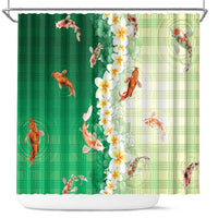 Hawaii And Japan Shower Curtain Plumeria Lei With Koi Fish Green - Polynesian Pride
