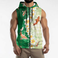 Hawaii And Japan Sleeveless Zip Hoodie Plumeria Lei With Koi Fish Green - Polynesian Pride