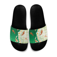Hawaii And Japan Slide Sandals Plumeria Lei With Koi Fish Green - Polynesian Pride