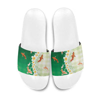 Hawaii And Japan Slide Sandals Plumeria Lei With Koi Fish Green - Polynesian Pride