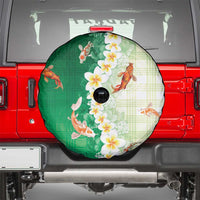 Hawaii And Japan Spare Tire Cover Plumeria Lei With Koi Fish Green - Polynesian Pride