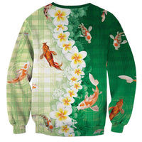 Hawaii And Japan Sweatshirt Plumeria Lei With Koi Fish Green - Polynesian Pride