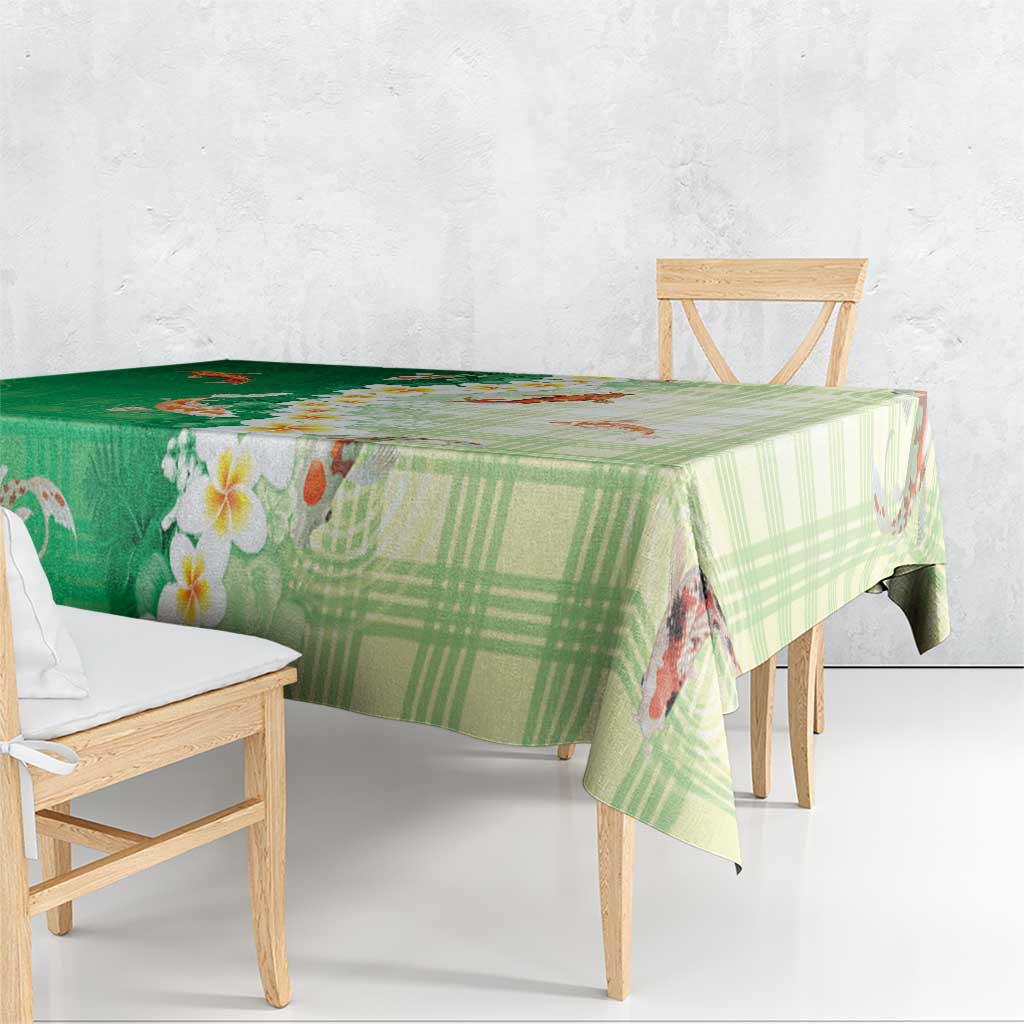 Hawaii And Japan Tablecloth Plumeria Lei With Koi Fish Green - Polynesian Pride