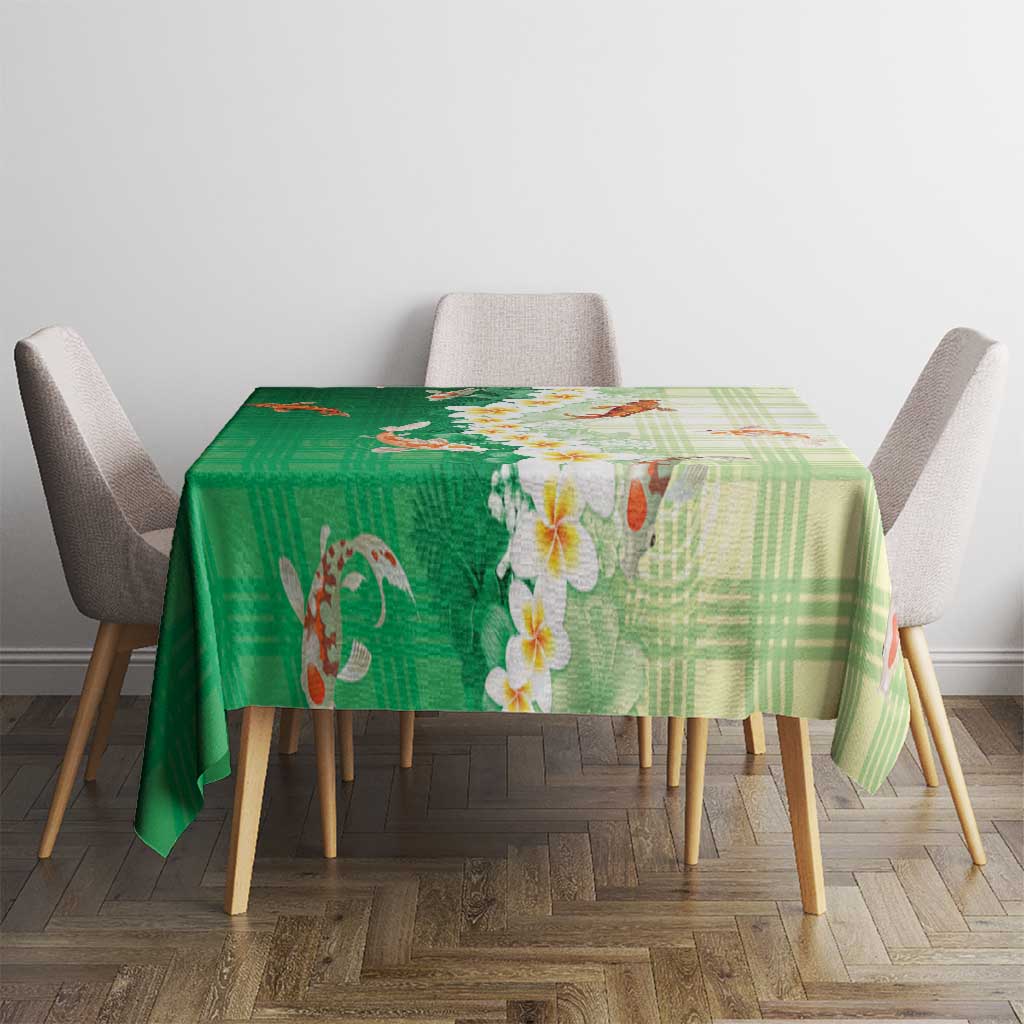 Hawaii And Japan Tablecloth Plumeria Lei With Koi Fish Green - Polynesian Pride