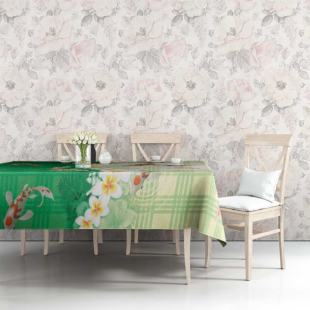 Hawaii And Japan Tablecloth Plumeria Lei With Koi Fish Green - Polynesian Pride
