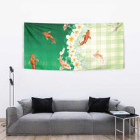Hawaii And Japan Tapestry Plumeria Lei With Koi Fish Green - Polynesian Pride