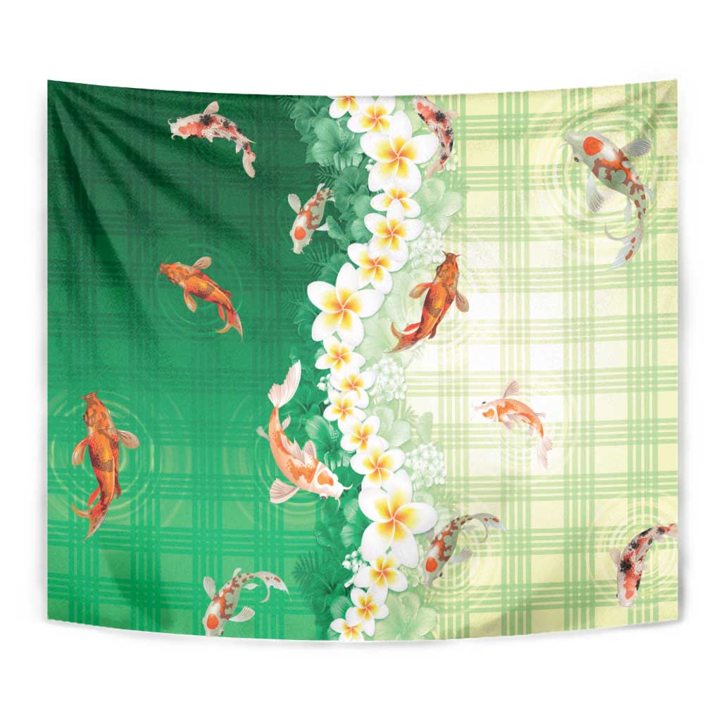 Hawaii And Japan Tapestry Plumeria Lei With Koi Fish Green - Polynesian Pride