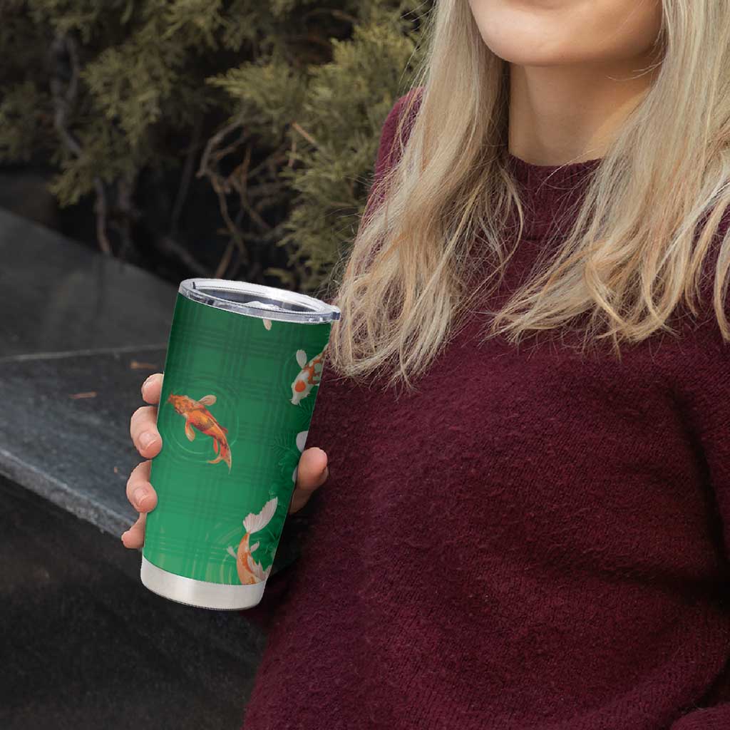 Hawaii And Japan Tumbler Cup Plumeria Lei With Koi Fish Green - Polynesian Pride