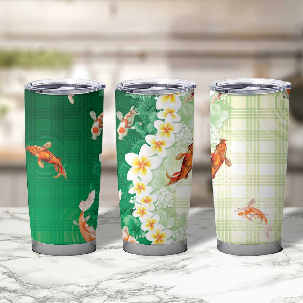 Hawaii And Japan Tumbler Cup Plumeria Lei With Koi Fish Green - Polynesian Pride