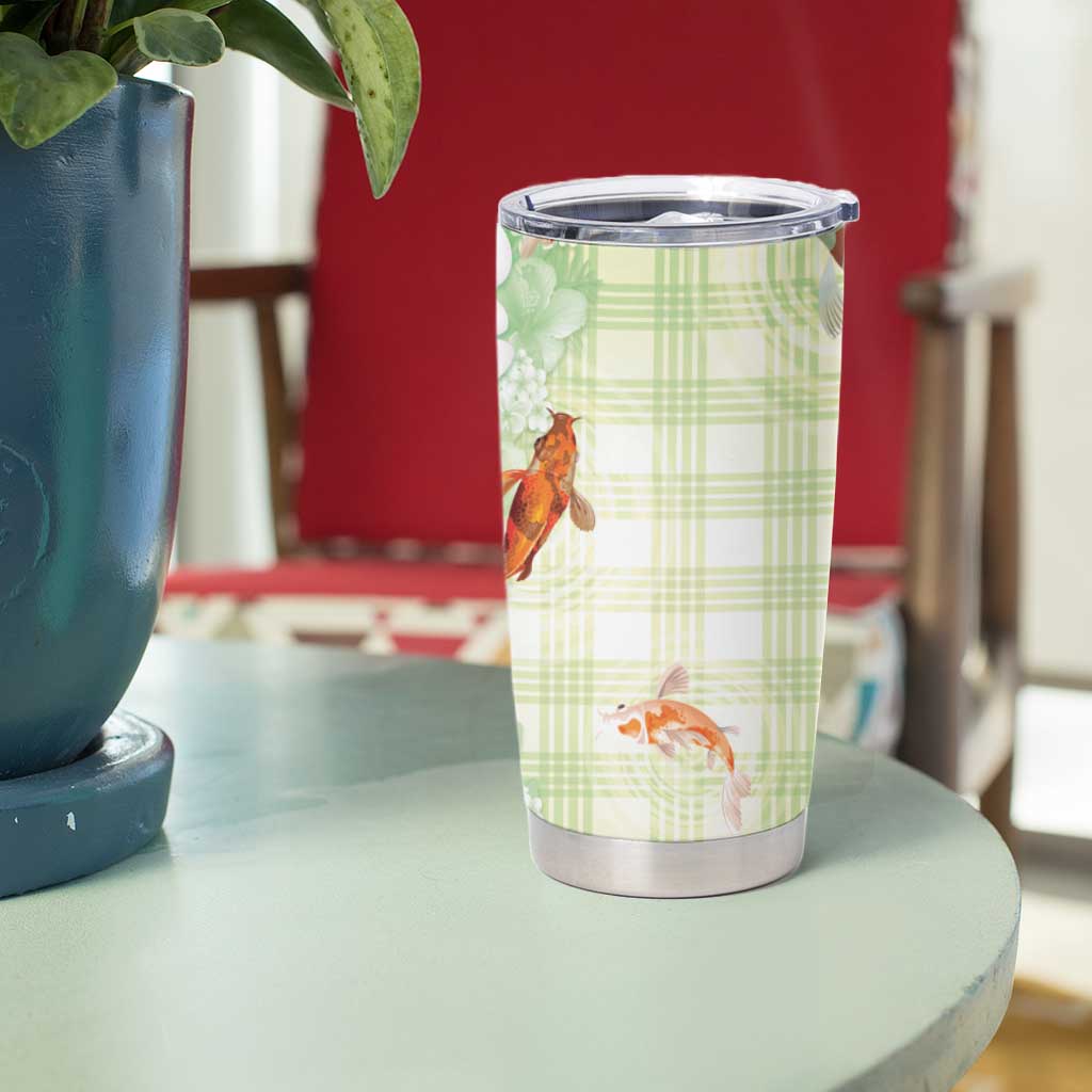 Hawaii And Japan Tumbler Cup Plumeria Lei With Koi Fish Green - Polynesian Pride