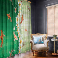 Hawaii And Japan Window Curtain Plumeria Lei With Koi Fish Green - Polynesian Pride