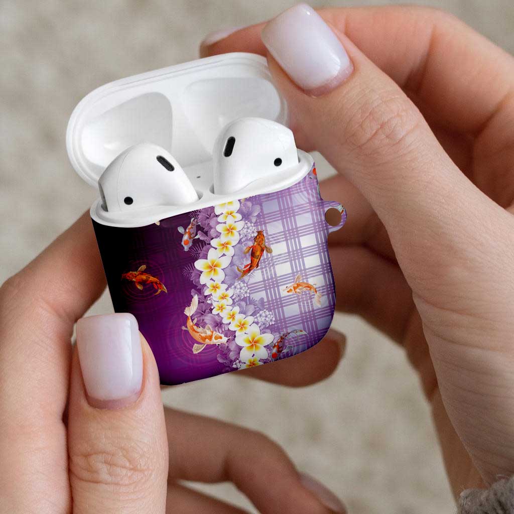 Hawaii And Japan AirPods Case Plumeria Lei With Koi Fish Purple - Polynesian Pride