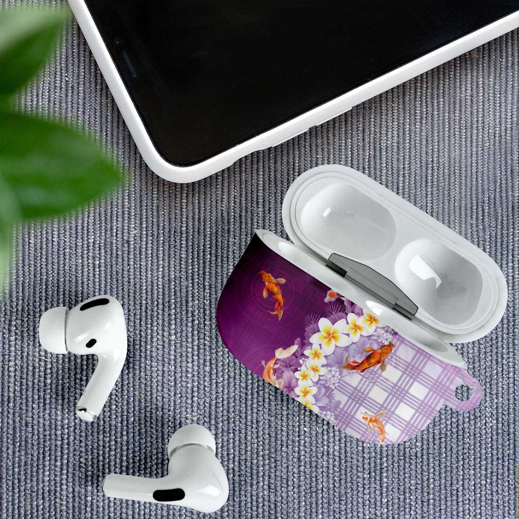 Hawaii And Japan AirPods Case Plumeria Lei With Koi Fish Purple - Polynesian Pride