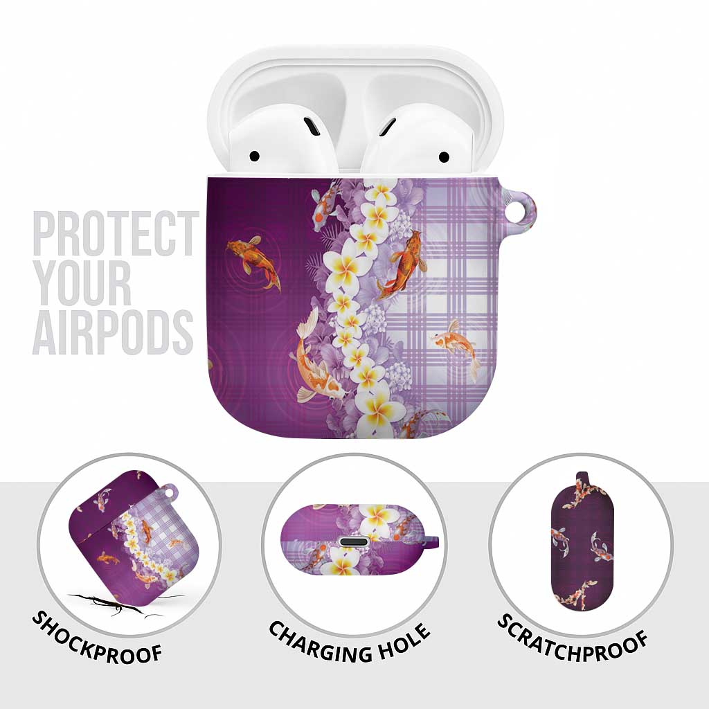 Hawaii And Japan AirPods Case Plumeria Lei With Koi Fish Purple - Polynesian Pride