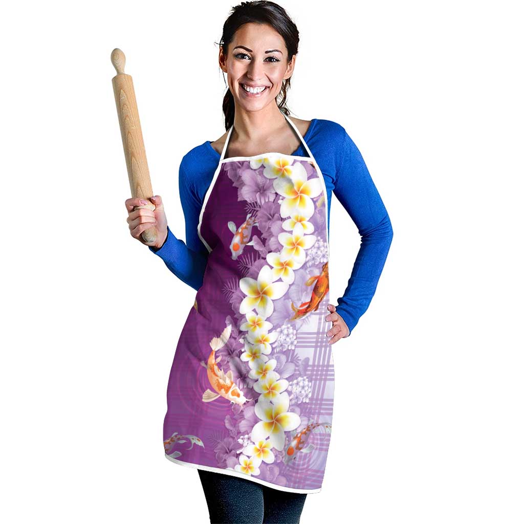 Hawaii And Japan Apron Plumeria Lei With Koi Fish Purple - Polynesian Pride