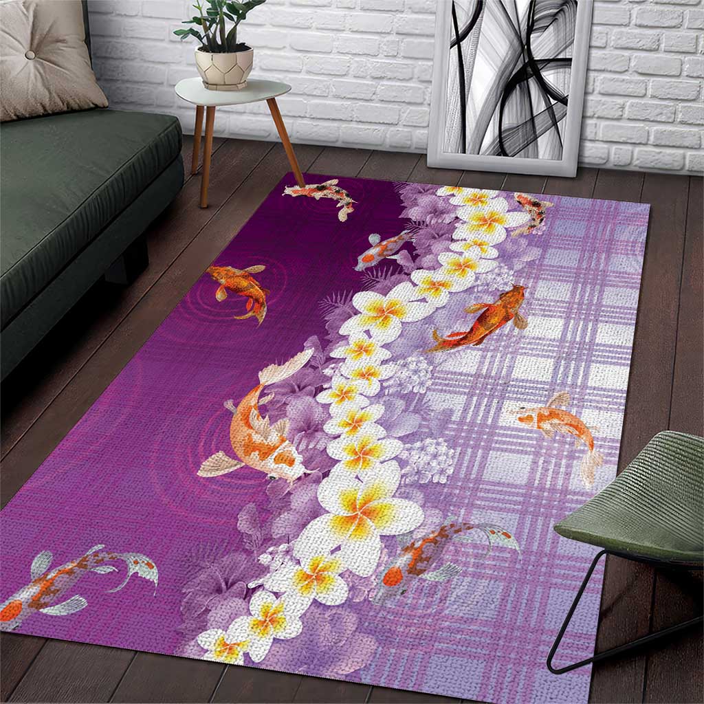 Hawaii And Japan Area Rug Plumeria Lei With Koi Fish Purple - Polynesian Pride