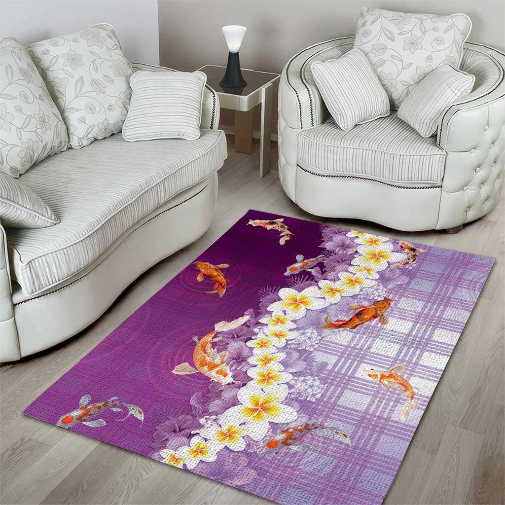 Hawaii And Japan Area Rug Plumeria Lei With Koi Fish Purple - Polynesian Pride