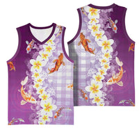 Hawaii And Japan Basketball Jersey Plumeria Lei With Koi Fish Purple - Polynesian Pride