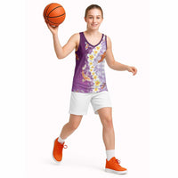 Hawaii And Japan Basketball Jersey Plumeria Lei With Koi Fish Purple - Polynesian Pride