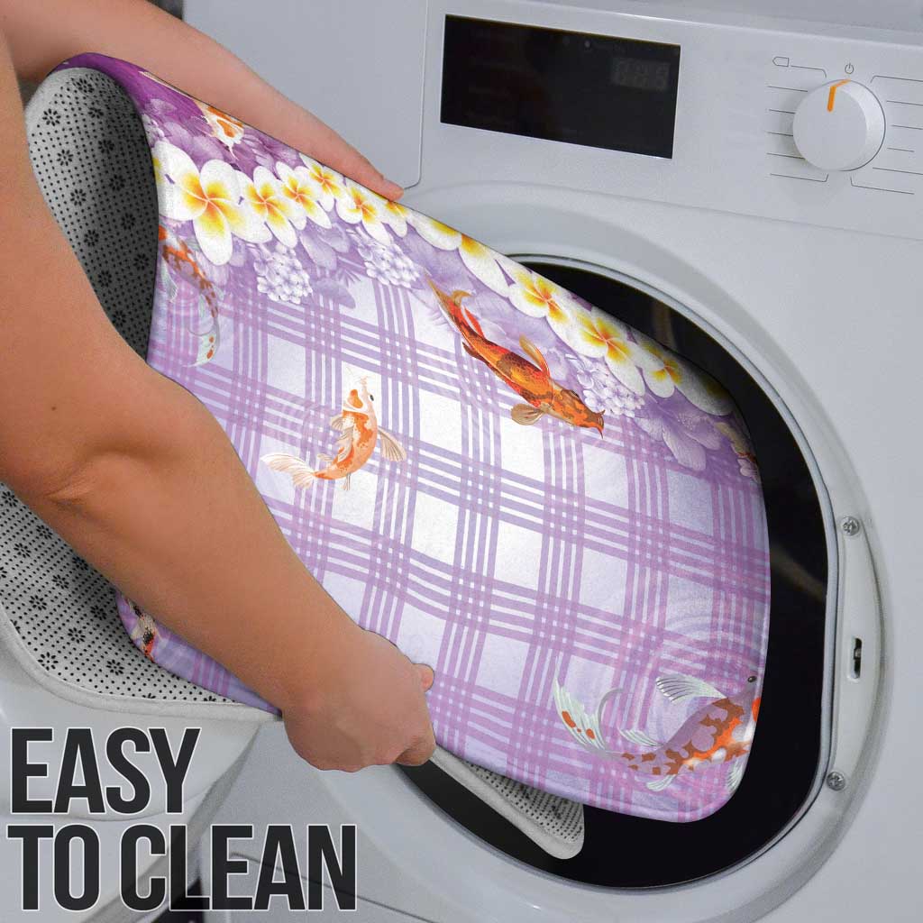 Hawaii And Japan Bathroom Set Plumeria Lei With Koi Fish Purple - Polynesian Pride