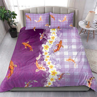 Hawaii And Japan Bedding Set Plumeria Lei With Koi Fish Purple - Polynesian Pride