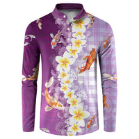 Hawaii And Japan Button Sweatshirt Plumeria Lei With Koi Fish Purple - Polynesian Pride