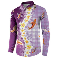 Hawaii And Japan Button Sweatshirt Plumeria Lei With Koi Fish Purple - Polynesian Pride