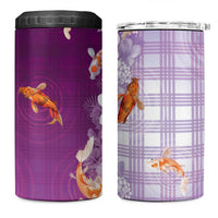 Hawaii And Japan 4 in 1 Can Cooler Tumbler Plumeria Lei With Koi Fish Purple - Polynesian Pride