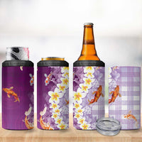 Hawaii And Japan 4 in 1 Can Cooler Tumbler Plumeria Lei With Koi Fish Purple - Polynesian Pride