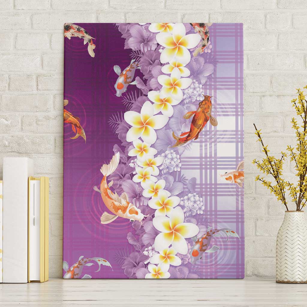 Hawaii And Japan Canvas Wall Art Plumeria Lei With Koi Fish Purple - Polynesian Pride