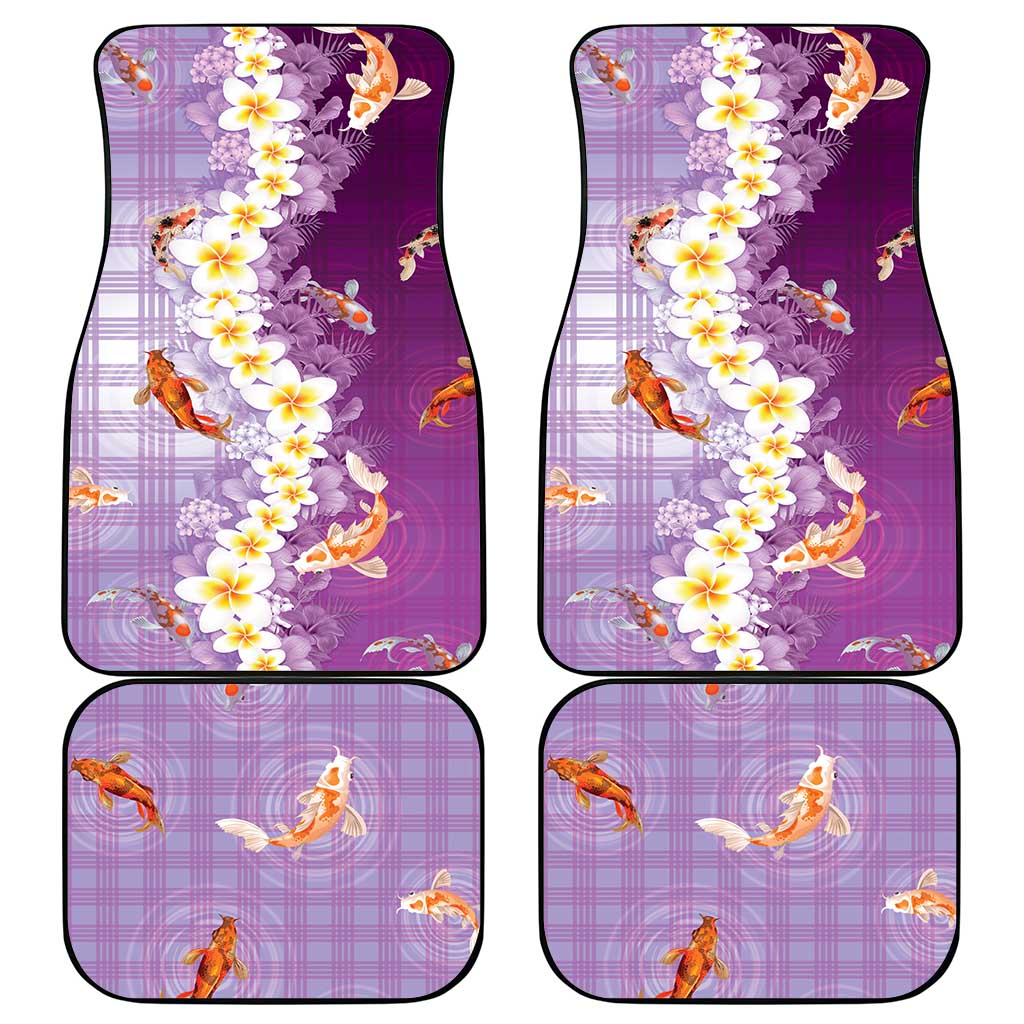 Hawaii And Japan Car Mats Plumeria Lei With Koi Fish Purple - Polynesian Pride