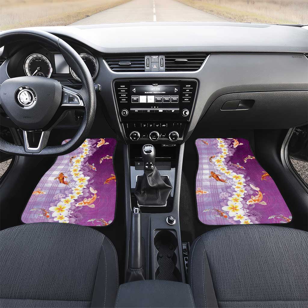 Hawaii And Japan Car Mats Plumeria Lei With Koi Fish Purple - Polynesian Pride