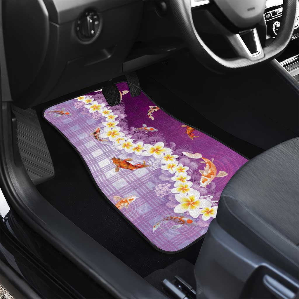 Hawaii And Japan Car Mats Plumeria Lei With Koi Fish Purple - Polynesian Pride