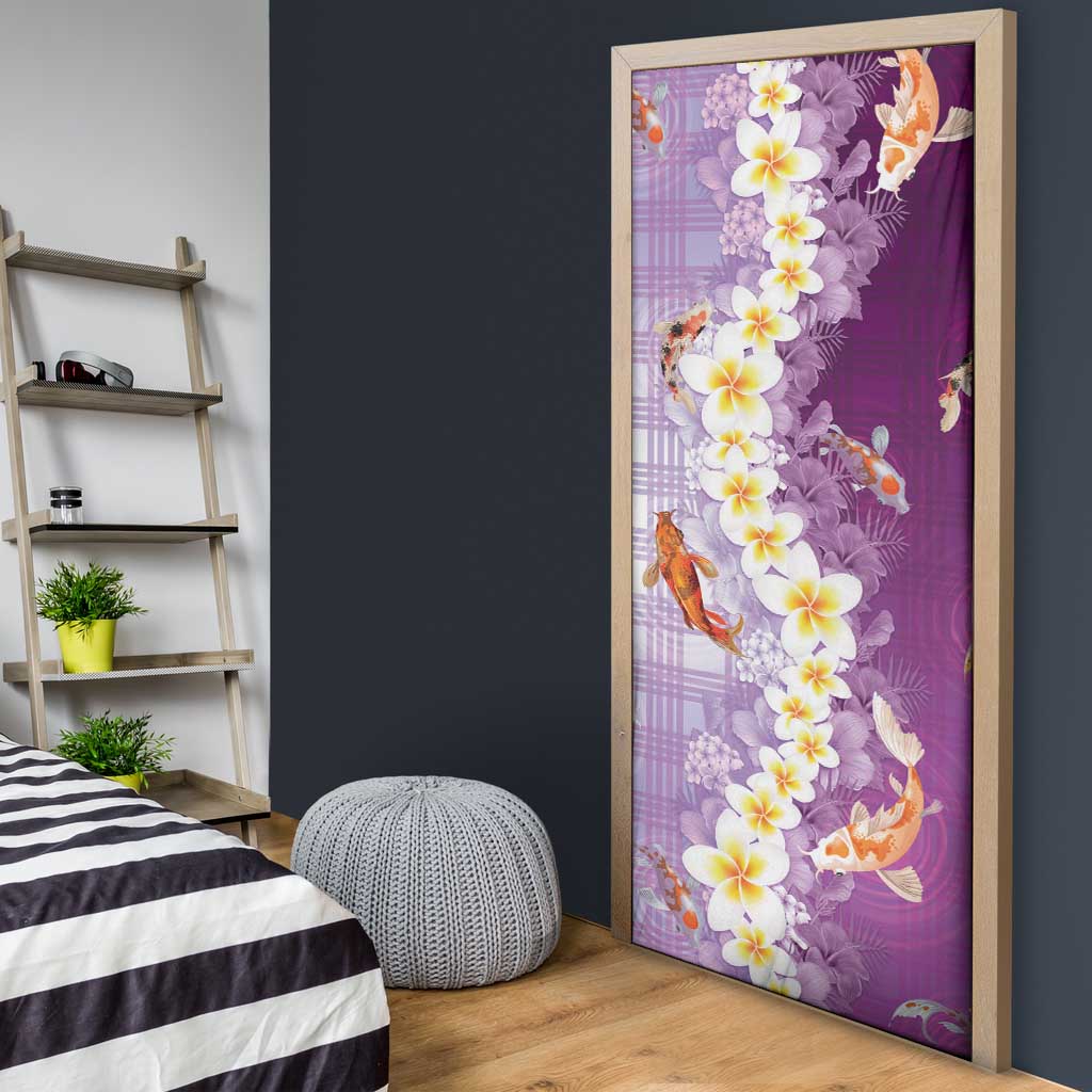 Hawaii And Japan Door Cover Plumeria Lei With Koi Fish Purple - Polynesian Pride