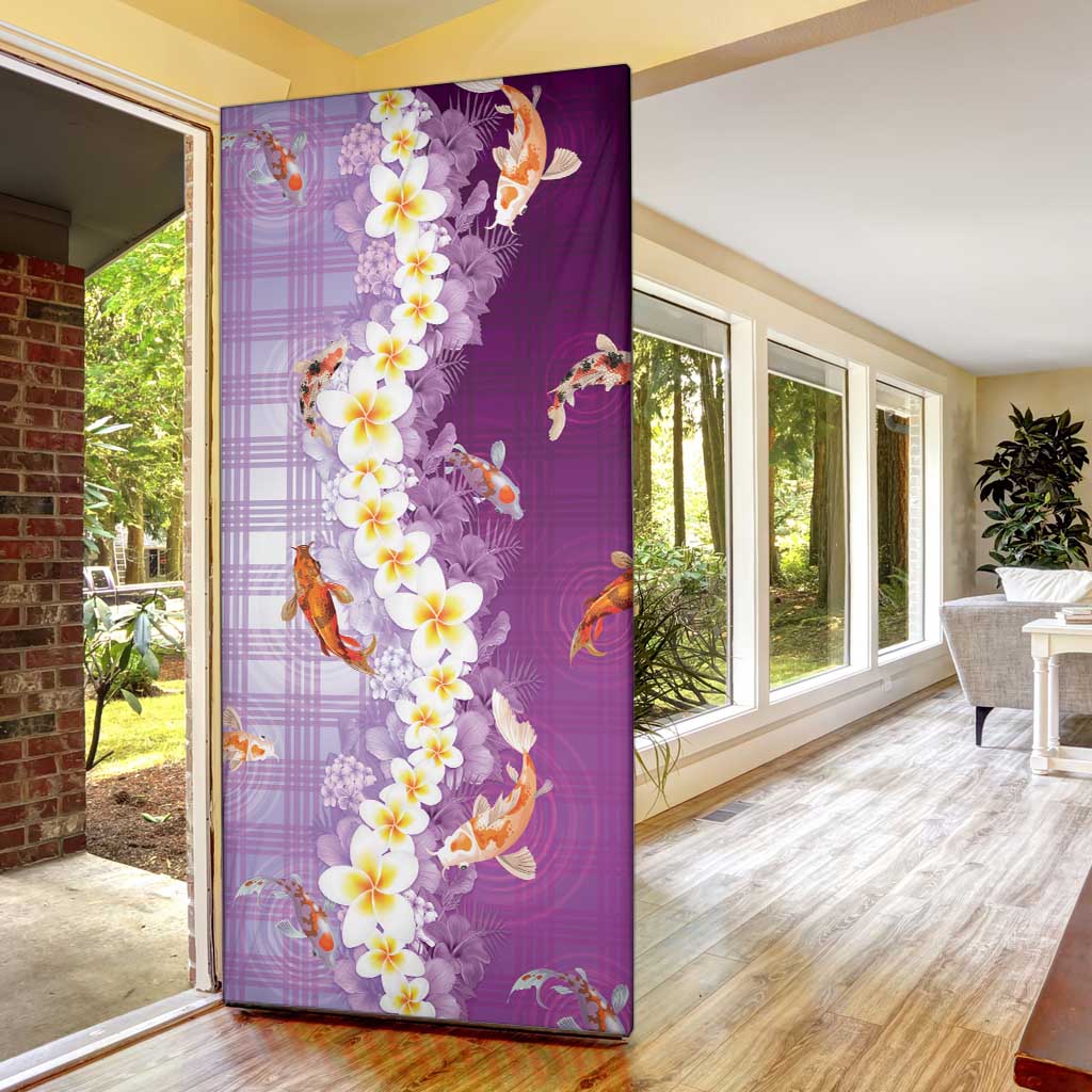 Hawaii And Japan Door Cover Plumeria Lei With Koi Fish Purple - Polynesian Pride