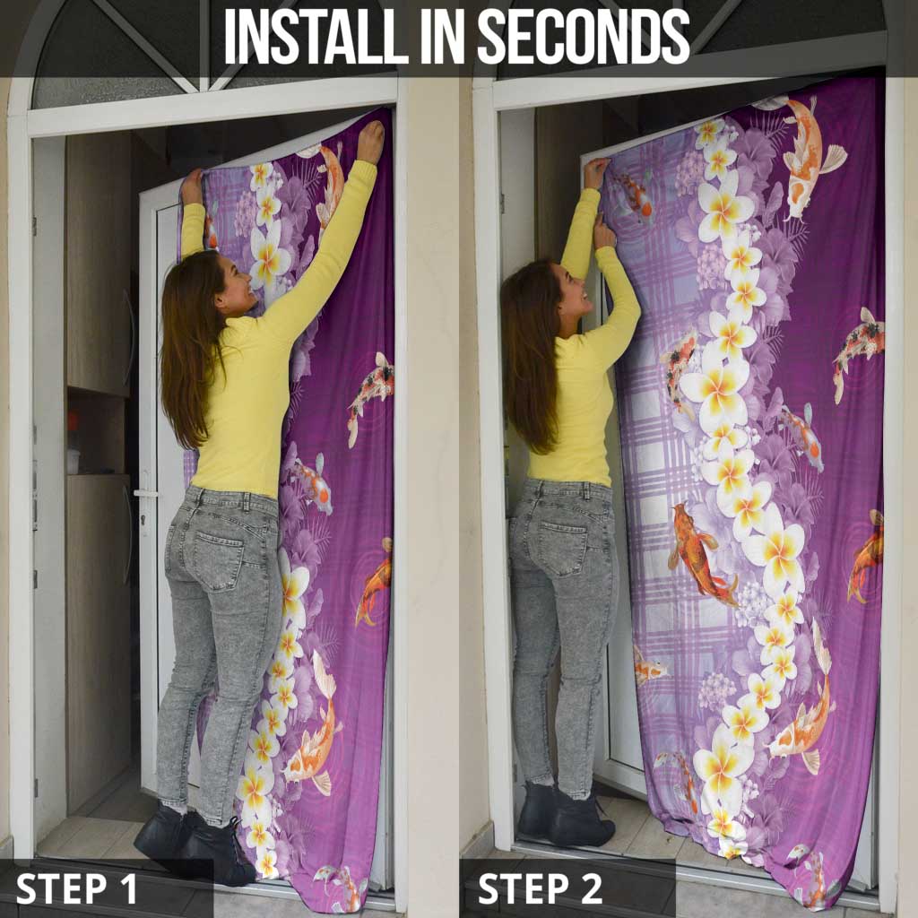 Hawaii And Japan Door Cover Plumeria Lei With Koi Fish Purple - Polynesian Pride