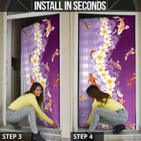 Hawaii And Japan Door Cover Plumeria Lei With Koi Fish Purple - Polynesian Pride