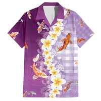 Hawaii And Japan Family Matching Off The Shoulder Long Sleeve Dress and Hawaiian Shirt Plumeria Lei With Koi Fish Purple - Polynesian Pride
