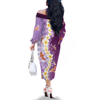 Hawaii And Japan Family Matching Off The Shoulder Long Sleeve Dress and Hawaiian Shirt Plumeria Lei With Koi Fish Purple - Polynesian Pride