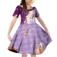 Hawaii And Japan Family Matching Off Shoulder Short Dress and Hawaiian Shirt Plumeria Lei With Koi Fish Purple - Polynesian Pride