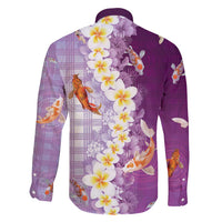 Hawaii And Japan Family Matching Short Sleeve Bodycon Dress and Hawaiian Shirt Plumeria Lei With Koi Fish Purple - Polynesian Pride