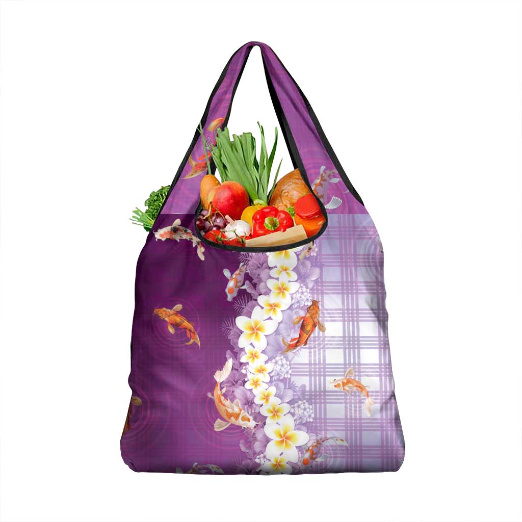 Hawaii And Japan Grocery Bag Plumeria Lei With Koi Fish Purple - Polynesian Pride